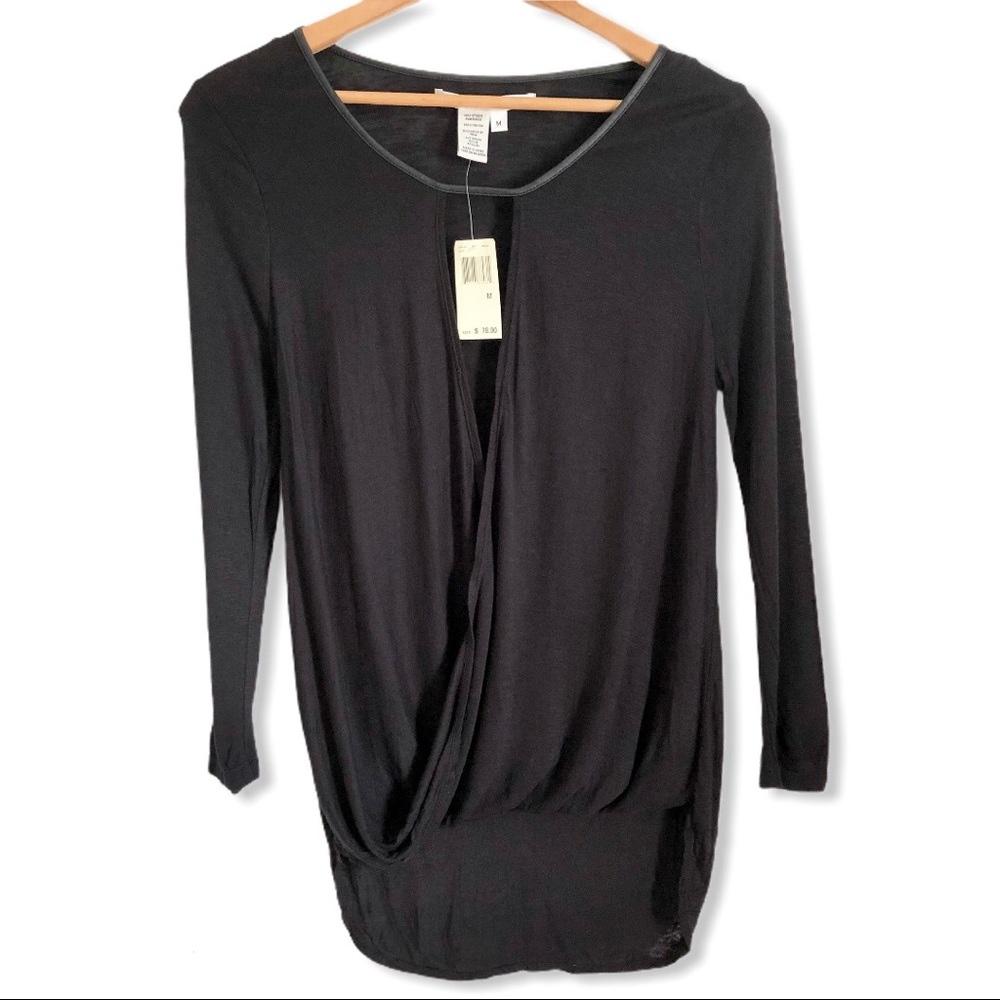 🆕 Max Studio Leather Trim Surplice Draped Top